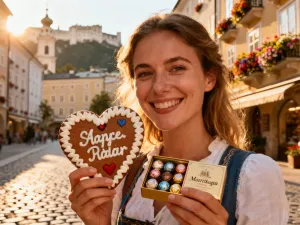 Kobieta trzymająca kolorowe jedwabne szale i mosiężne ozdoby na tle tętniącego życiem indyjskiego targu.