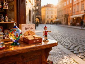 Tradycyjne cypryjskie produkty, takie jak miód, oliwa i ser halloumi, na tle słonecznego tarasu z widokiem na morze.